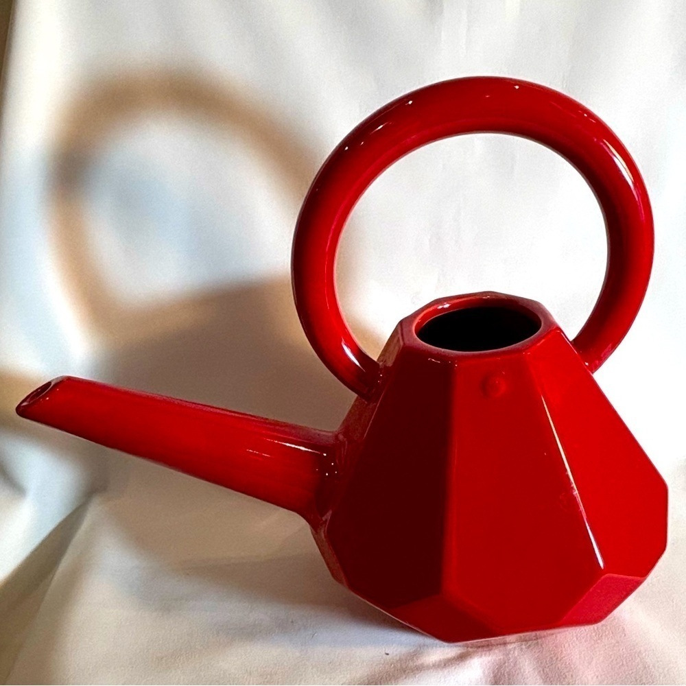 WATERING CAN Red Geometric with Circular Handle and Long Spout